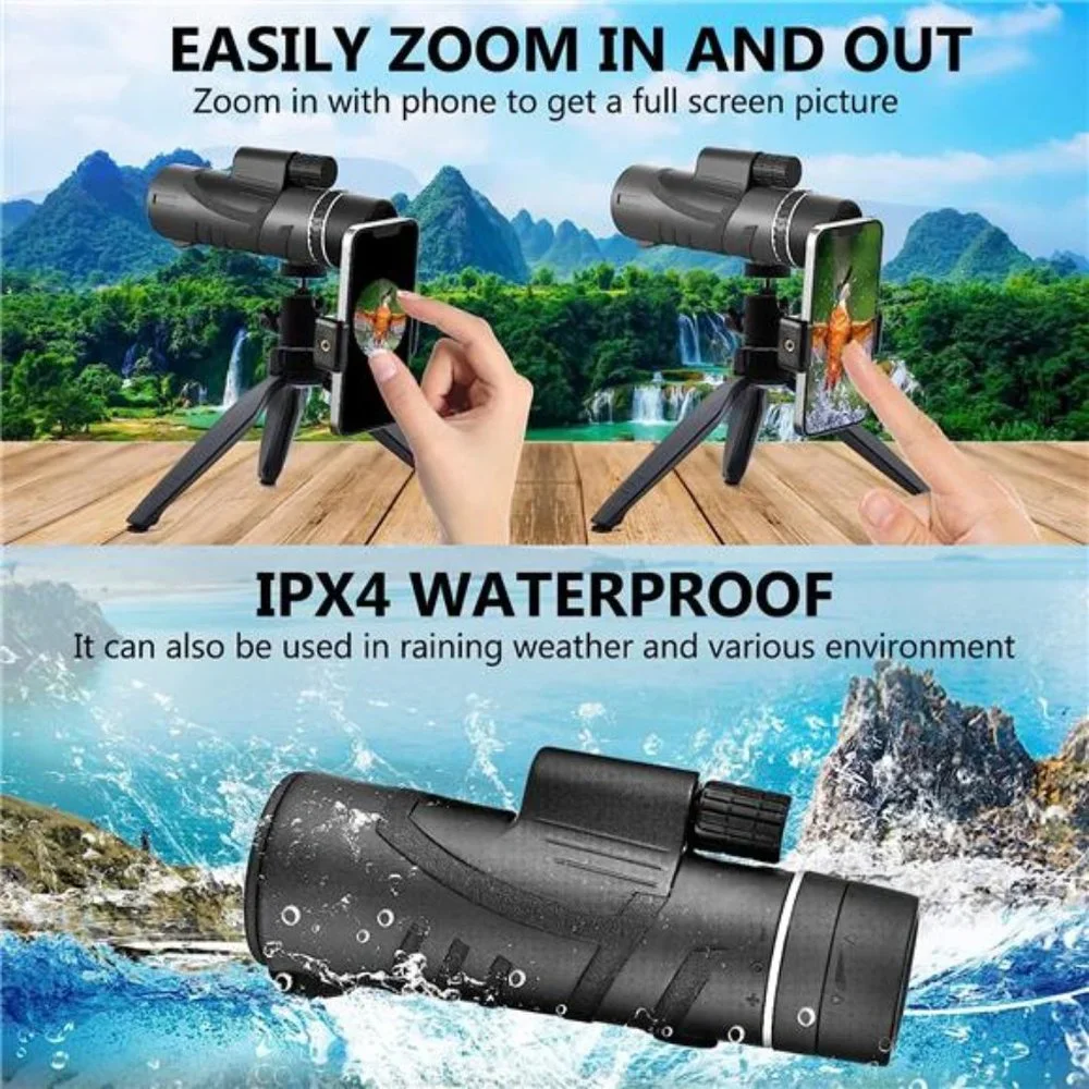 80x100 HD Monoculars Telescope for Smartphone Low Night Vision for Bird Watching